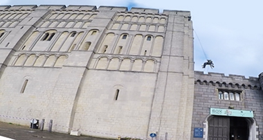 Rope access technician carrying out a close visual inspection at Norwich Castle